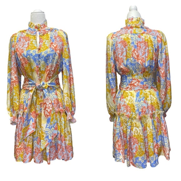 Hunter Bell Silk Blakely Dress In Flower Patchwork - Picture 3 of 11